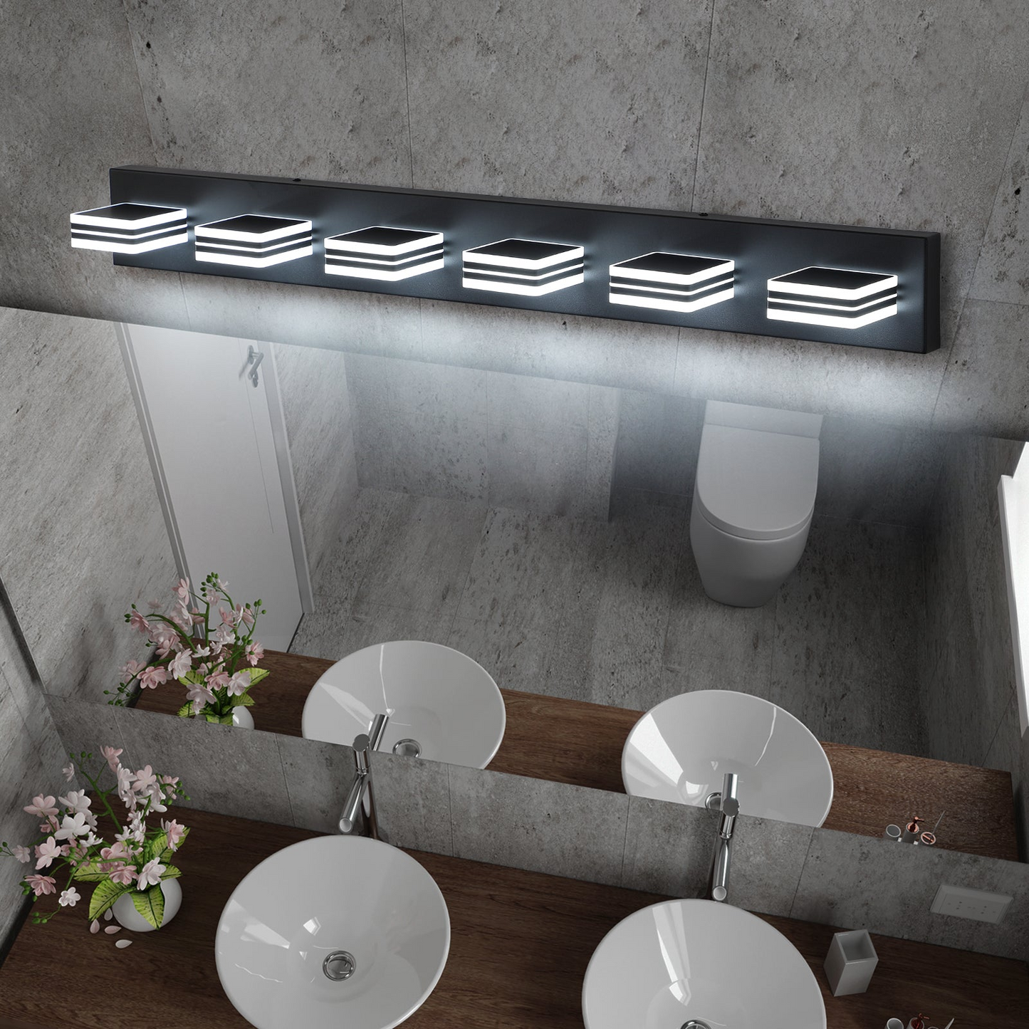 LED Modern Black Vanity Lights, 6-Lights Acrylic Matte Black Bathroom Vanity Lights Over Mirror (Same as W134070930/L2005)