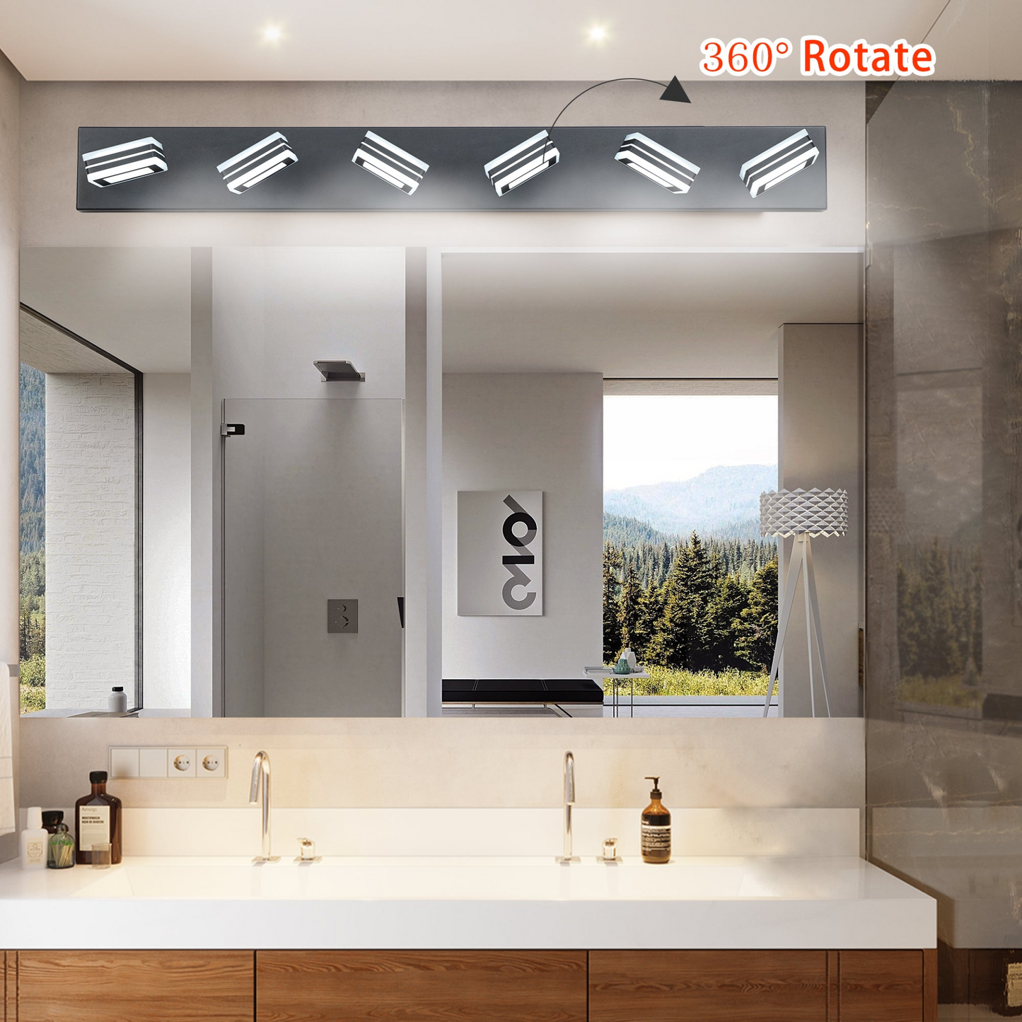 LED Modern Black Vanity Lights, 6-Lights Acrylic Matte Black Bathroom Vanity Lights Over Mirror (Same as W134070930/L2005)