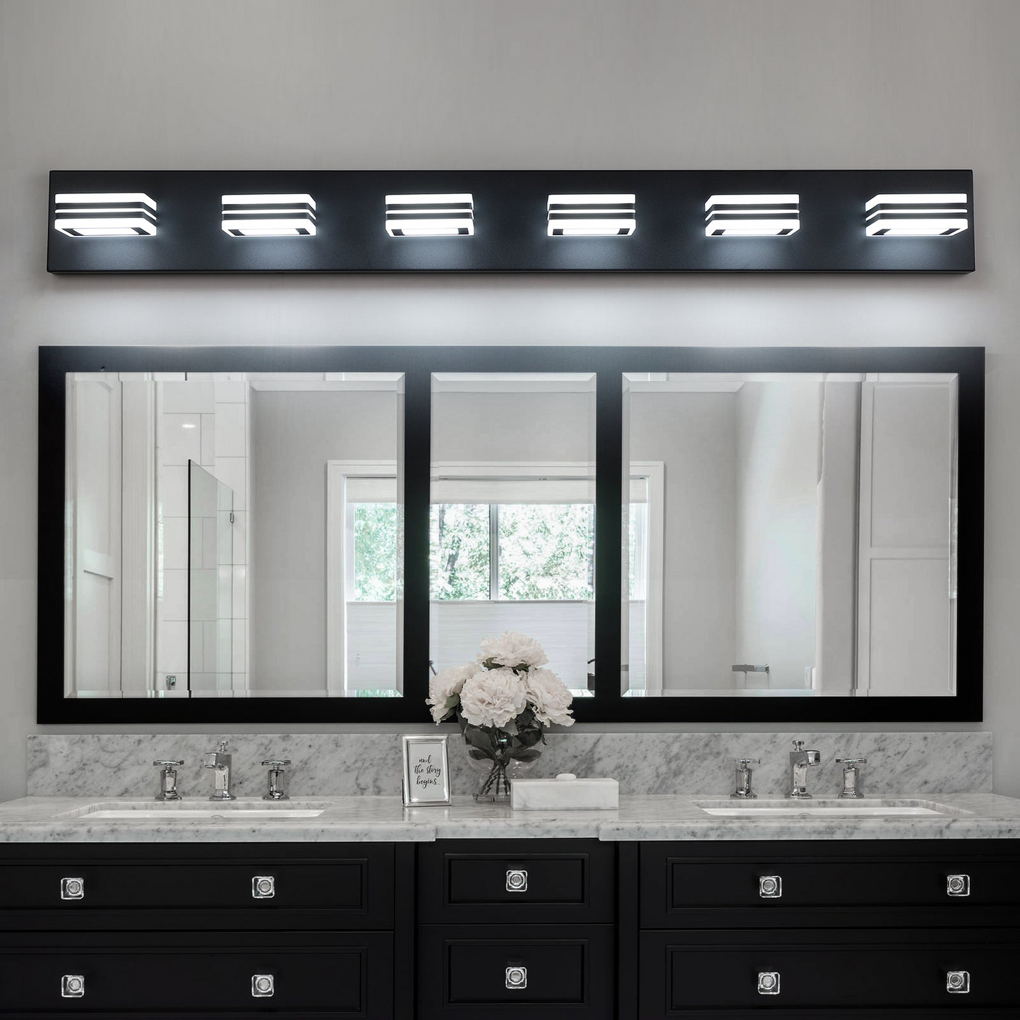 LED Modern Black Vanity Lights, 6-Lights Acrylic Matte Black Bathroom Vanity Lights Over Mirror (Same as W134070930/L2005)