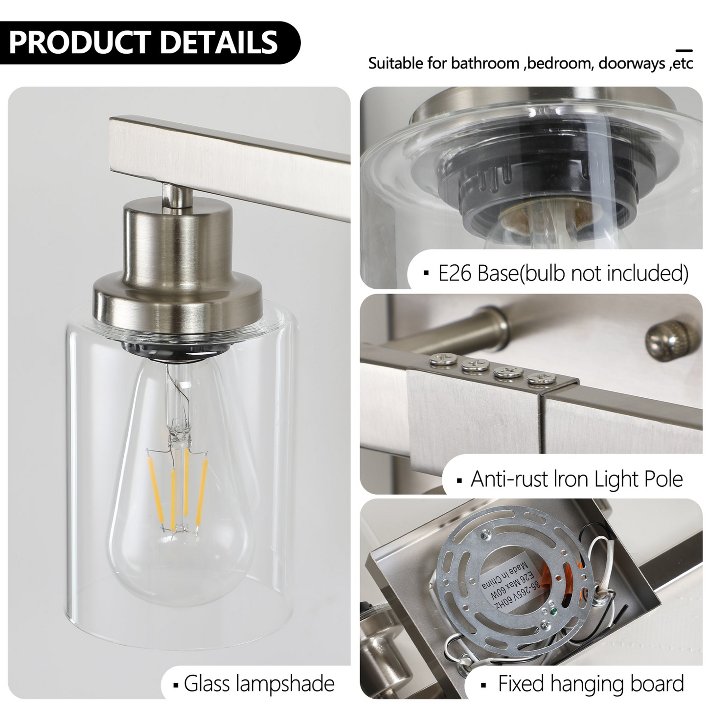 Modern 6-Light Bathroom Vanity Light Fixture - Brushed Nickel Finish with Clear Glass Shades, Perfect for Bathroom, Vanity, and Dressing Area Lighting (No Bulbs)