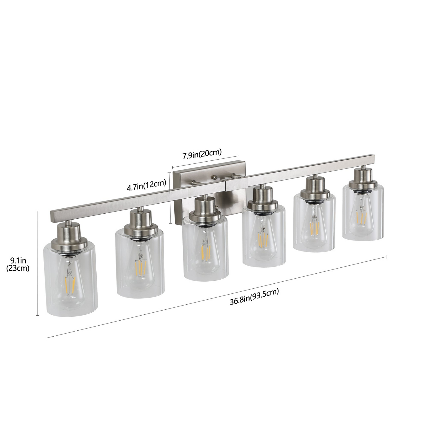 Modern 6-Light Bathroom Vanity Light Fixture - Brushed Nickel Finish with Clear Glass Shades, Perfect for Bathroom, Vanity, and Dressing Area Lighting (No Bulbs)