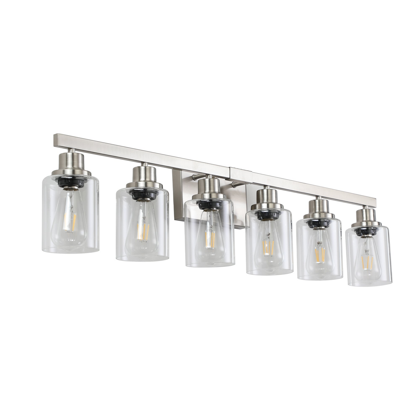 Modern 6-Light Bathroom Vanity Light Fixture - Brushed Nickel Finish with Clear Glass Shades, Perfect for Bathroom, Vanity, and Dressing Area Lighting (No Bulbs)