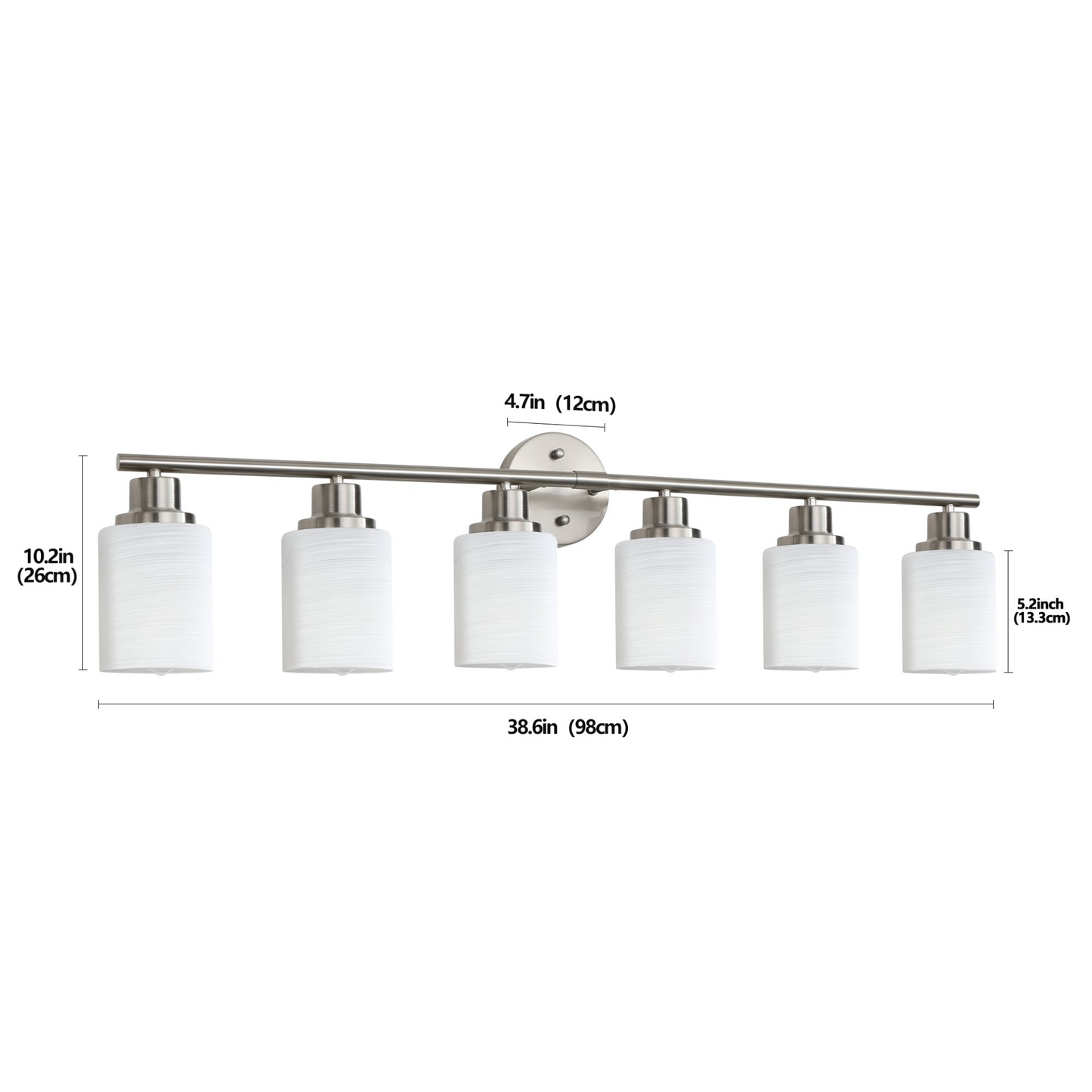 Modern 6-Light Vanity Wall Sconce, Brushed Nickel Finish with Frosted Glass Shades for Bathroom or Hallway Lighting (No Bulbs)