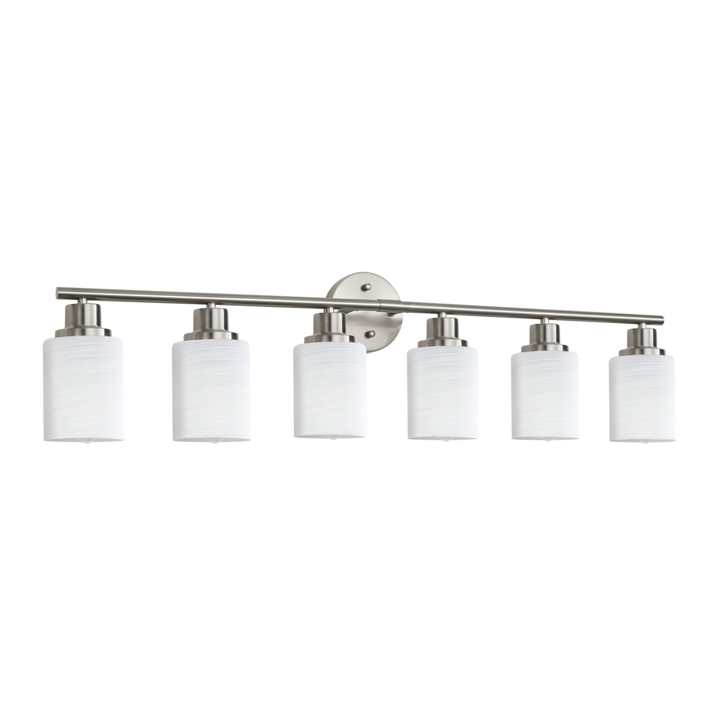 Modern 6-Light Vanity Wall Sconce, Brushed Nickel Finish with Frosted Glass Shades for Bathroom or Hallway Lighting (No Bulbs)