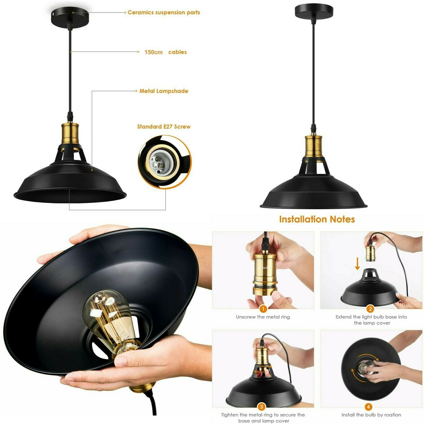 Living room & Dining room Black Pendant Light~3643